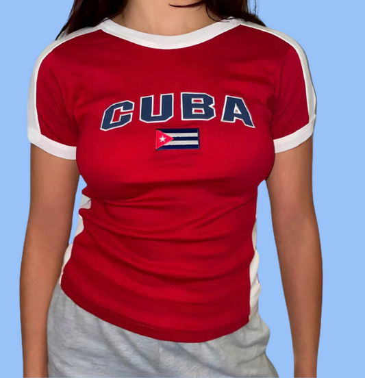 Cuba Jersey Top, Soccer Baby Tee, Tight Fitting, y2k, Vintage Summer Top