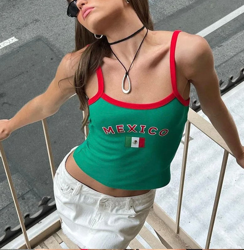 Mexico Jersey Tank Top, Tight Fitting, y2k, Vintage Summer Top