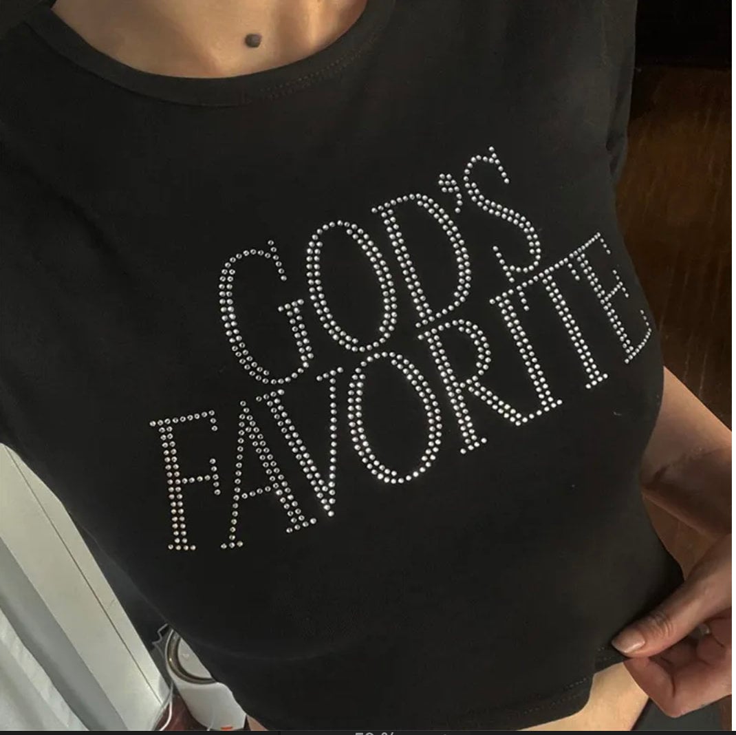 God's Favorite Rhinestone, Baby Tee,  Vintage Y2K  T-Shirt