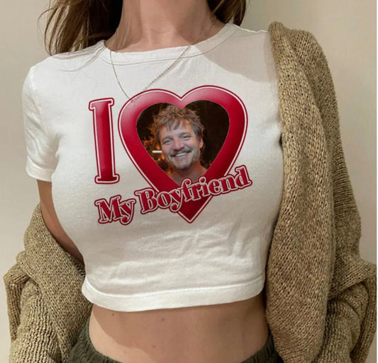 I Love Pedro Pascal Baby Tee, I Love My Boyfriend Y2k Clothes, Summer Top