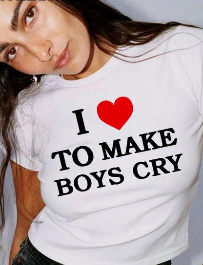I Love To Make Boys Cry Crop Top Y2K Top, 90s Tee
